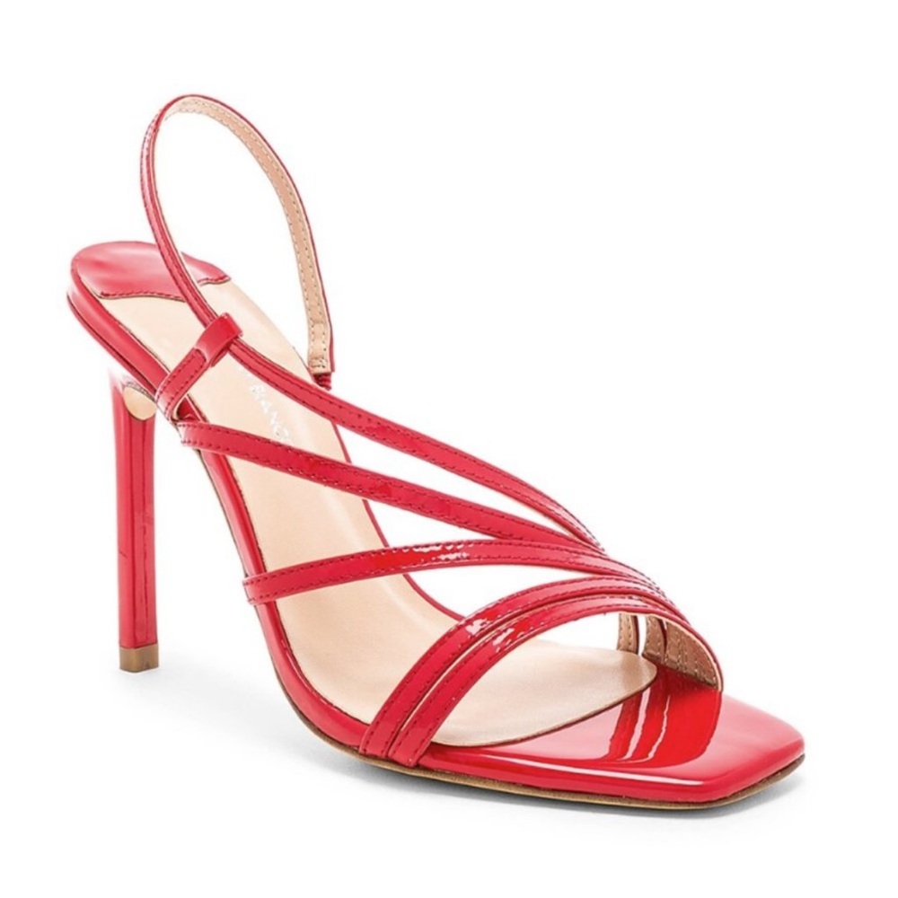 Revolve Tony Bianco Selena Heel Red Patent Leather Strappy Square Toe Stilettos